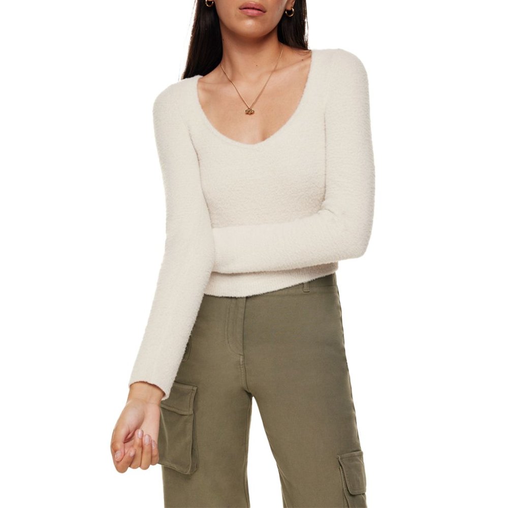 Aritzia Wilfred Free Hush Knit Sweetheart Sweater, Silver Birch, Small